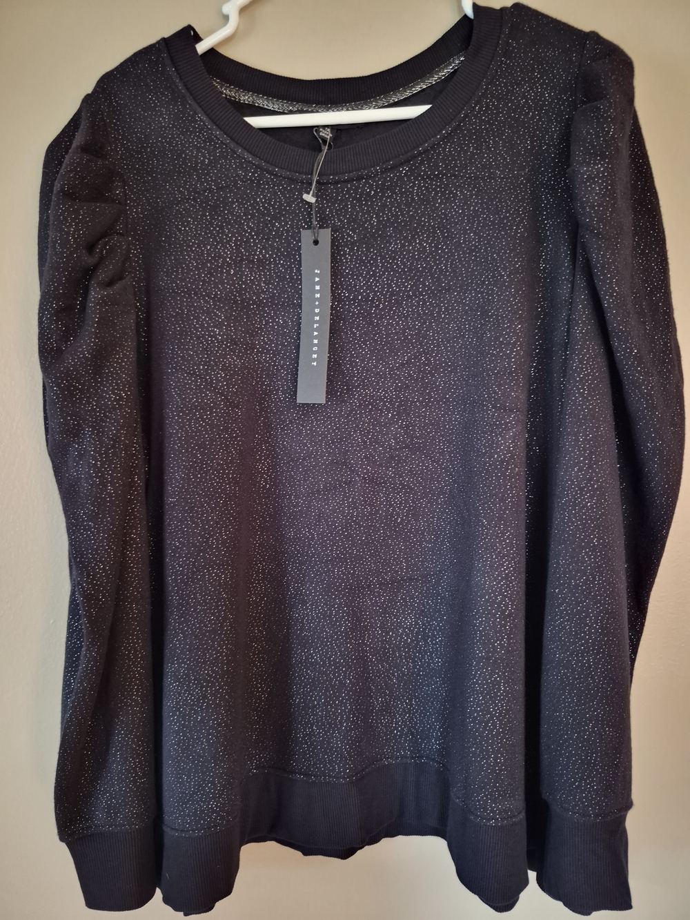 Jane + Delancey Black Sparkle Puff Sleeve Sweatshirt 1X